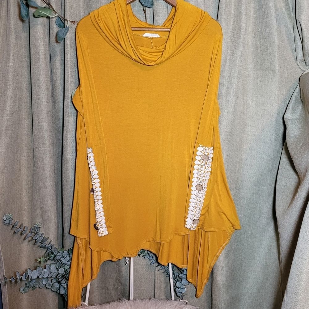 KMC USA Mustard Colored Dress with Crochet-Button Sleeves
